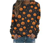 Generisch Hoodie Women's Halloween Pullover with Skull Hoodie Vintage Witch Graphic Fleece Shirts Halloween Pullover Ceiling Sweatshirt Women's Witch Museum Sweatshirt Tops, hoodies b13-orange, S