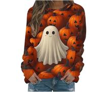 Generisch Hoodie Women's Halloween Pullover with Skull Hoodie Vintage Witch Graphic Fleece Shirts Halloween Pullover Ceiling Sweatshirt Women's Witch Museum Sweatshirt Tops, hoodies b12-orange, XXL