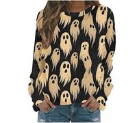 Generisch Hoodie Women's Halloween Pullover with Skull Hoodie Vintage Witch Graphic Fleece Shirts Halloween Pullover Ceiling Sweatshirt Women's Witch Museum Sweatshirt Tops, Hoodies B25-beige, S