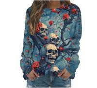 Generisch Hoodie Women's Halloween Pullover with Skull Hoodie Vintage Witch Graphic Fleece Shirts Halloween Pullover Ceiling Sweatshirt Women's Witch Museum Sweatshirt Tops, hoodies b20-blue, M