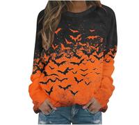 Generisch Hoodie Women's Halloween Pullover with Skull Hoodie Vintage Witch Graphic Fleece Shirts Halloween Pullover Ceiling Sweatshirt Women's Witch Museum Sweatshirt Tops, hoodies b3-orange, L