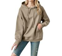 Generisch Hoodie Women's Hooded Sweatshirt with Pockets Hoodie Long Sleeve Plain Hoodie Elegant Sweatshirt Loose Drawstring Jumper Tops for Transitional Period Casual Streetwear, khaki, XXL