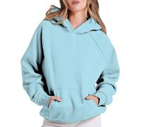 Generisch Hoodie Women's Oversize Pullover Sport Long Sleeve Fleece Lined Sweatshirt with Hood Plain Basic Hooded Sweater Cardigan with Hood Classic Fashion, Light blue-d, XXL