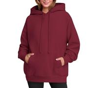 Generisch Hoodie Women's Oversize Pullover Sport Long Sleeve Fleece Lined Sweatshirt with Hood Plain Basic Hooded Sweater Cardigan with Hood Classic Fashion, Wine-a, XL