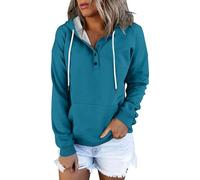 Generisch Hoodie Women's Sweat Jacket 2025 Hooded Jacket Autumn Winter Long Sweatshirt Hoodie with Hood Button Placket with Pockets Coat Oversize Pullover, blue, L