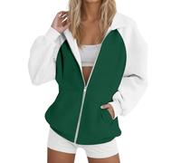 Generisch Hoodie Women's Sweat Jacket Cotton Zip Sweatshirt Jacket Women's Pullover Tops Hooded Jacket Long Sweatshirt Hoodie with Hood Long Sleeve Sport Style with Zip Oversize, Green, M