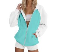Generisch Hoodie Women's Sweat Jacket Cotton Zip Sweatshirt Jacket Women's Pullover Tops Hooded Jacket Long Sweatshirt Hoodie with Hood Long Sleeve Sport Style with Zip Oversize, lightblue, XL