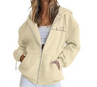 Generisch Hoodie Women's Sweat Jacket Hooded Jacket Autumn Winter Sweatshirt Hoodie with Hood Zip Coat Zip Pullover Basic Hoodie Women, Birthday/Anniversary, A-beige, S