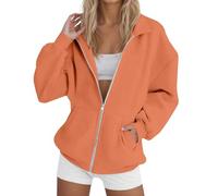 Generisch Hoodie Women's Sweatshirts Sweat Jacket 2025 with Hood Zip Hooded Jacket Women Oversized Sweatshirts Coat Oversize Pullover Lapel Loose Casual Hoodie Autumn Winter, orange, S