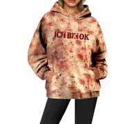 Generisch Icelandic Pullover Women's Hoodie with Halloween Motifs for the Season, Long Sleeve Sweatshirt with Blood Splashes, Perfect for Casual Wear, Parties, Transition Jacket, Women 50, Brick Red4