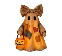 Generisch Illuminated Vintage Fabric Ghost Figurine Rustic Scary Figure with Pumpkin Lantern - Halloween Ghost Figure for Autumn Living Room Office Table Top Mantel Centre Entrance Area