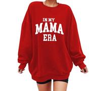Generisch In My Mama Sweatshirt, Oversized Mum Sweatshirt, Casual Long Sleeve Pullover with Letter Print for Women, Hoodies for Teenage Girls, red, XL