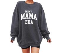 Generisch In My Mama Sweatshirt, Oversized Mum Sweatshirt, Casual Long Sleeve Pullover with Letter Print for Women, Hoodies for Teenage Girls, gray, L