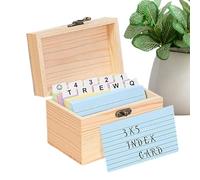 Generisch Index Box Organiser - Wooden Business Card Box Storage, Reusable Flashcard Organiser Study Material for Students Teachers Adults College Files School