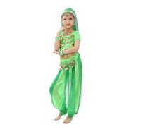 Generisch Indian Cute Personality Dance Costume for Girls Kids Dance Show Belly Dance Sequin Mesh Set(Green, 7-8 Years)
