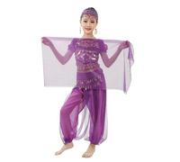 Generisch Indian Cute Personality Dance Costume Girls Kids Dance Show Belly Dance Sequin Mesh Set, purple, 7-8 Years