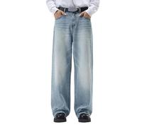 Generisch Jeans Men's Baggy Straight Leg Skate Trousers Long Y2K Streetwear Wash Pocket Jeans Vintage with Wide Leg Distressed Denim Trousers 80s 70s Outfits Zip Men's Jeans, Light blue, M