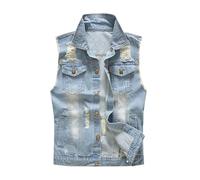 Generisch Jeans Vest Men's Sporty Outdoor Sports Vest Personalised Leisure Multifunctional Vest Fashionable Tops Body Shaperwear Casual Fitness Sweat Vest, lightblue, XL