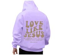 Generisch Jesus Loves You Hoodie Crew Neck Men's Hoodie with Pockets Oversize Christian Pullover Drawstring Sweatshirt Leisure Sports Long Sleeve Training Jumper Streetwear, O purple, XXL