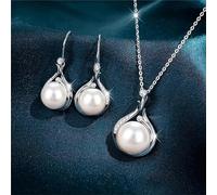 Generisch Jewellery Set for Women, Earrings Silver Women's Hook Personality Silver Edge Pearl Earrings Opal Jewellery Rhinestone Pendant Necklace Wedding, Stainless steel, No gemstone