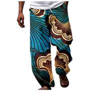 Generisch Jogging Bottoms Men's Casual Trousers African Dashiki Traditional Style Casual Trousers Summer Hawaiian Holiday Ankara Beach Floral Trousers, blue, M