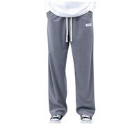 Generisch Jogging Bottoms Men's Casual Trousers Plain Drawstring Waistband Wide Leg Cord Casual Trousers Business Trend Comfortable Loose Trousers, gray, L