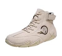 Generisch Jogging Shoes Men's Sports Shoes High-Top Non-Slip Comfortable Running Shoes Plain Lightweight Flat Leather Trainers Outdoor Running Hiking Basketball Shoes with Laces 39-46, beige, 7 UK