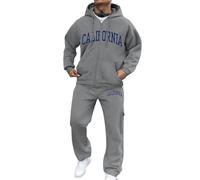 Generisch Jogging Suit Men's Letter Print Sportswear Warm Tracksuit Long Sleeve Sports Suit Sporty Outfit Two Piece Leisure Suit 2-Piece Set Soft Tracksuit Comfortable Fitness Suit, O Light Grey, XXL