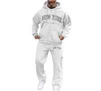 Generisch Jogging Suit Men's New York Print Warm Tracksuit Waterproof Breathable Windproof Sports Suit Hooded Jacket and Jogging Bottoms Oversized Y2K 2-Piece Leisure Suit Cotton with Pockets, White