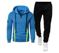 Generisch Jogging Suit Men's Two-Piece 1/4 Zip Pullover Sports Trousers Suit Y2K Hoodie Tops and Trousers Tracksuit Set Hip Hop Hooded Pullover and Cargo Trousers Breathable Sports Suit, O Blue, L