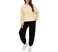 Generisch Jogging Suit Women's Set Workout Sports Suit Streetwear Activewear Cuddly Running Clothing Leisure Suit Crew Neck Long Sleeve Basic Top and Trouser Suit 2 Piece Outfits, beige, 3XL