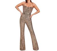 Generisch Jumpsuit Women's Elegant Summer Trouser Suit Backless Hot Girl Trousers Suit Fitness Bodysuit, gold, L