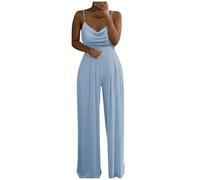 Generisch Jumpsuit Women's Trouser Suit Overall Set Women's Casual Plain Two Beads Straps Heart-Shaped V-Neck High Waist Trousers Jumpsuit Trousers Summer Elegant Playsuit Jumpsuit, lightblue, XXL