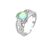 Generisch Jute Bag of Rings Silver Moon Ring Adjustable Rainbow Moon Ring Synthetic Open Ring Jewellery Gift for Women 4 Rings, one size, Metal, No Gemstone