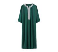 Generisch Kaftan Muslim Robe for Men Long Sleeve Embroidered Traditional Middle Gown for Muslim Clothing Elegant Dress Long Gown with Pockets, Green, XL