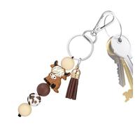 Generisch Key Ring with Wrist Strap - Cow Silicone Beads Tassel Pendant | Key Ring for Wrist Lanyard | As a Pendant for Mobile Phone, Purse, Backpack, Carry Bag