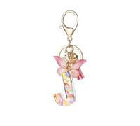 Generisch Keyring with Angry Sequined Resin 26 Letter Keychain with Butterfly Tassel Key Ring Home Key, J, One Size