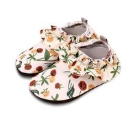 Generisch Kids Slippers Animal Motif with Soft Sole - Lined Slip-On Shoes with Cow and Floral Pattern for Toddlers | Soft Baby Shoes for Home and First Steps, Style J01 Beige, 11.5 UK Child