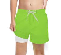 Generisch Kids Unisex Fashion Solid Color Swimming Trunks for Boys with Compression Lining Stretch Swim Shorts, Green, 5-6 Years