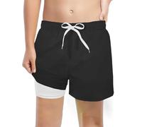 Generisch Kids Unisex Fashionable Swimming Trunks for Boys with Compression Lining Stretch Swim Shorts, black, 14-16 Years