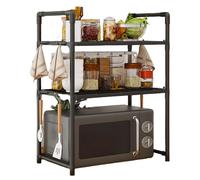 Generisch Kitchen Microwave Stand, Microwave with Hooks for Kitchen Utensils, Widened & Double Tier Bread Machine Holder for Household, Garage, Bathroom, Kitchenette, Storage Room