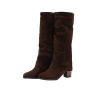 Generisch Knee High Boots Women's Foldable Overknee Boots with Heel Leather Boots Block Heel Long Shaft Boots Rider Western Boots Pointed Slip On Boots High Women's Boots, brown, 9 UK