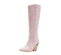 Generisch Knee-High Boots Women's with Snake Pattern Lace Toe Shape Ankle Boots High Block Heel Western Boots Smooth Faux Leather Boots Comfortable Leisure Slimming Boots, pink, 9 UK