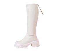 Generisch Knee-High Riding Boots with Thick Platform Sole, Fashionable Ankle Boots, Winter Reinclosure on the Back, Comfortable Footwear, Combat Boots, Glacier Boots, White, 6 UK