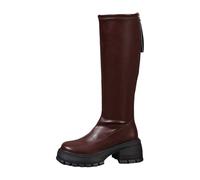 Generisch Knee-High Riding Boots with Thick Platform Sole, Fashionable Ankle Boots, Winter Reinclosure on the Back, Comfortable Footwear, Combat Boots, Glacier Boots, brown, 6 UK