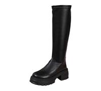 Generisch Knee-High Riding Boots with Thick Platform Sole, Fashionable Ankle Boots, Winter Reinclosure on the Back, Comfortable Footwear, Combat Boots, Glacier Boots, black, 6 UK