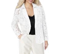 Generisch Lace Blazer Women's Elegant Suit Jacket Floral Mesh One Button Lapel Collar Long Sleeve Tops Transparent Elegant Blazer Casual Lightweight Jacket Office Blazer with Lace, White, XXXL