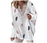 Generisch Lace Shoulder Art Women V-Neck Long Pullover Blouse Away From Commuting Floor Education Women Long V-Neck Blouse Tunic Black, White, S