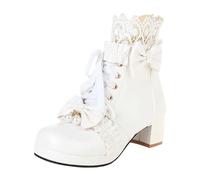 Generisch Lace-up Ankle Boots Women's Leather Warm Ankle Boots Comfortable Pointed Ankle Boots Gothic Shoes Winter Width H Sexy with Heel Boots Elegant Winter Boots Biker Boots, White, 8 UK