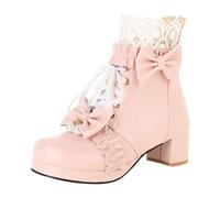 Generisch Lace-up Ankle Boots Women's Leather Warm Ankle Boots Comfortable Pointed Ankle Boots Gothic Shoes Winter Width H Sexy with Heel Boots Elegant Winter Boots Biker Boots, pink, 5.5 UK